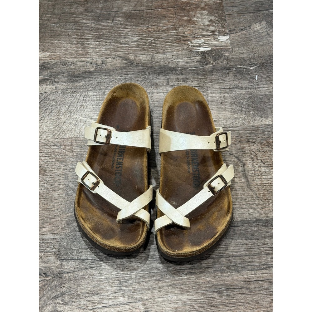 Birkenstock Mayari White Pearl Toe Loop Sandals Womens 38 L7 M5